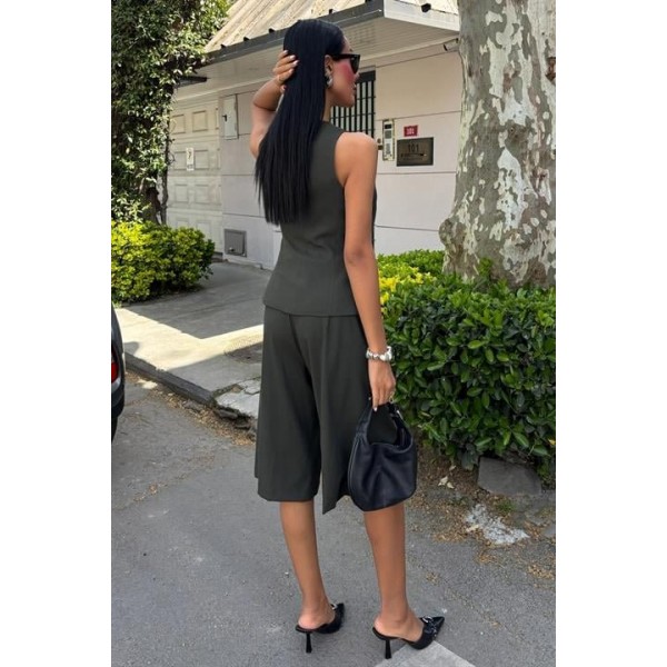 Midi Şortlu Ve Yelekli Viscon Takım 10167