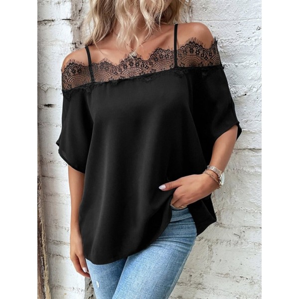 Kadın Askılı Dantel Janjan Krep Bluz