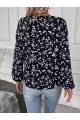 Kadın Uzun Kollu V Yakalı çiçek Desenli Modal Bluz