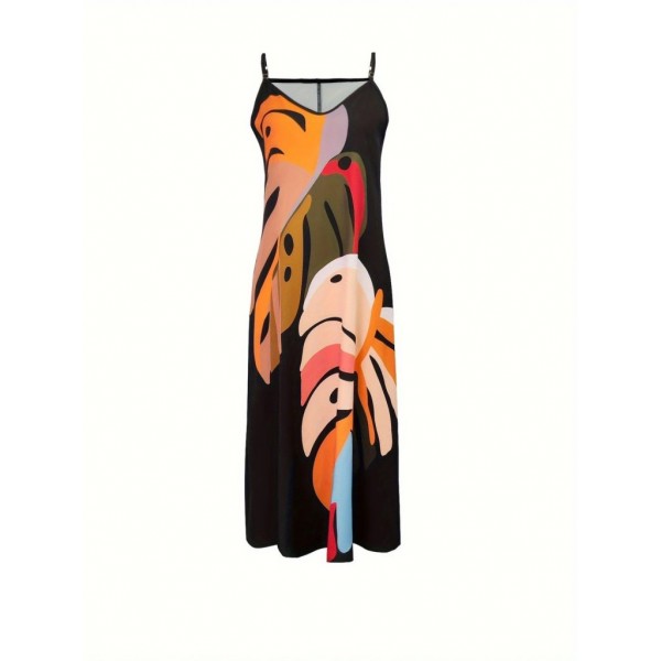 Kadın Ip Askılı V Yakalı Desenli Süprem Maxi Elbise