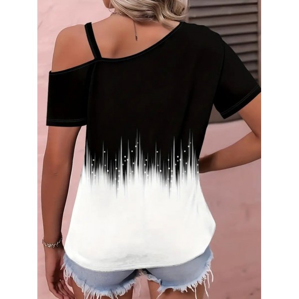 Kadın Tek Omuzdan Açık Askı Detaylı Desenli Süprem Bluz