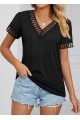 Kadın Kısa Kollu V Yaka Dantel Yakalı Viskon Bluz