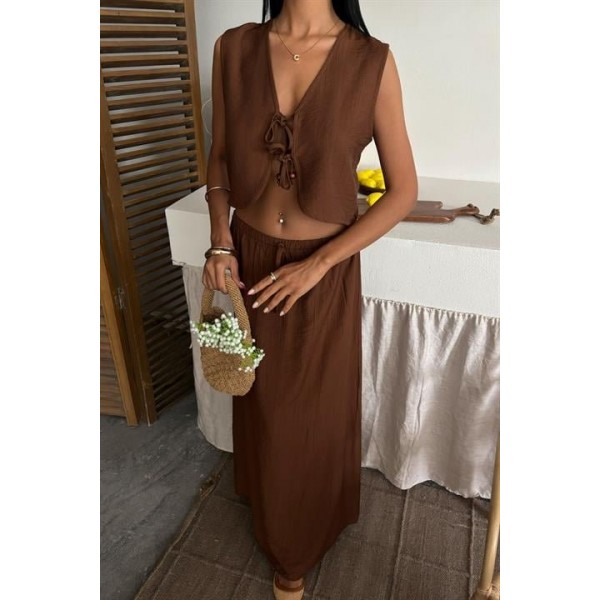 Yelek Önden Bağlamalı Uzun Etekli Takım 10192