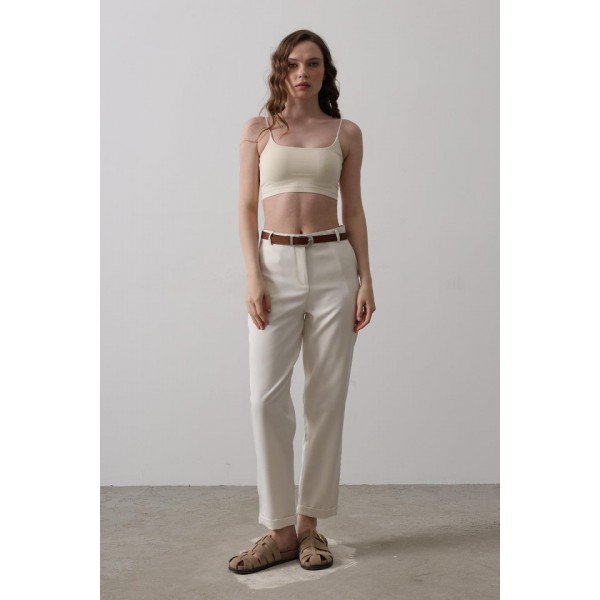 Kemerli Havuç Pantolon - Ekru