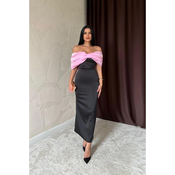 Pembe Önü Fiyonklu Elbise