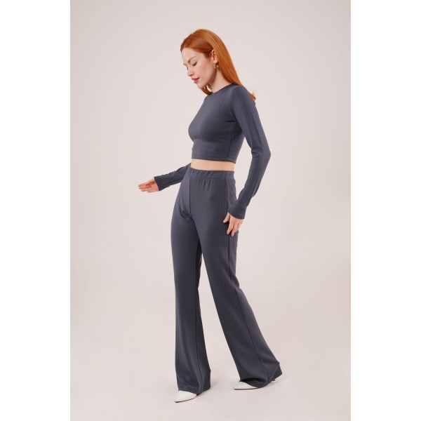 Fitilli Bluz Ve Pantolon Antrasit İkili Takım