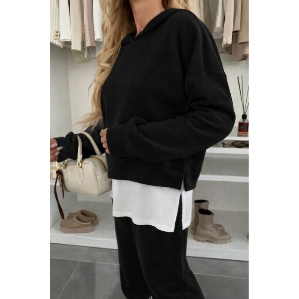 Kadın Uzun Kollu Kapşonlu Viskon Iki Iplik Bluz Ve Pantolon Ikili Takım