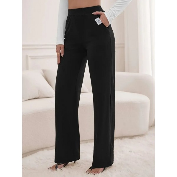 Kadın Yüksek Bel Cepli Geniş Kesim Ithal Krep Pantolon