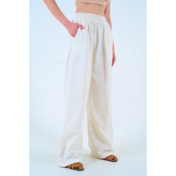 Beli Lastikli Palazo Pantolon - Taş