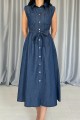 Mavi Tencel Çıtçıtlı Elbise
