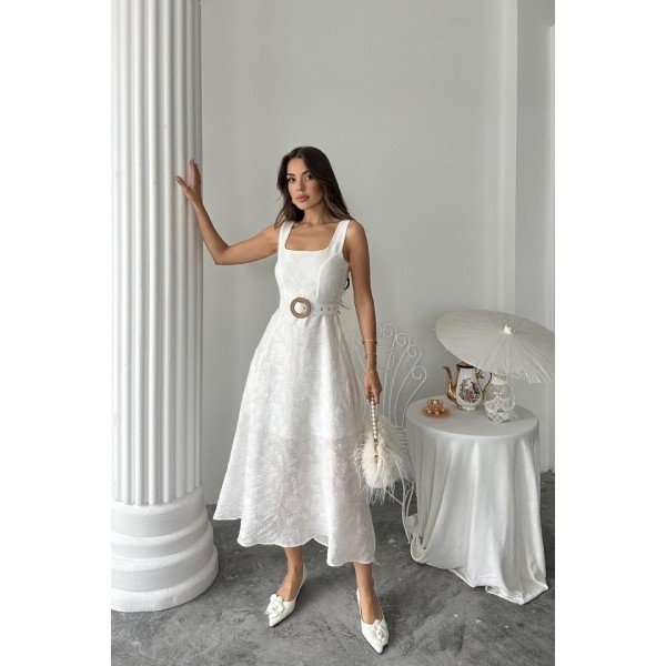 Ekru Kuplu Uzun Elbise