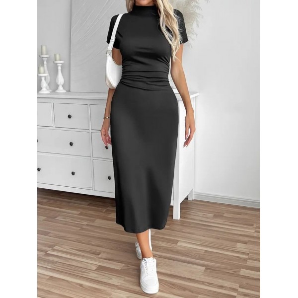 Kadın Yarı Balıkçı Yaka Yırtmaçlı Dalgıç Midi Elbise