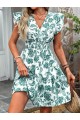 Kadın Kısa Fırfır Kollu Kruvaze Yaka çiçekli Atlas Elbise