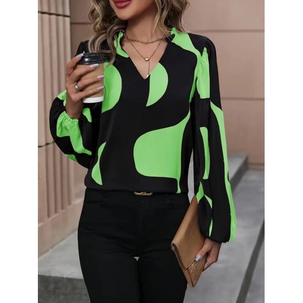 Kadın Uzun Kollu V Yakalı Desenli Modal Bluz