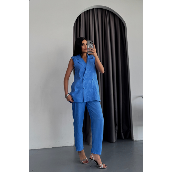 JAKAR KUMAŞ YELEK - PANTOLON TAKIM - Mavi