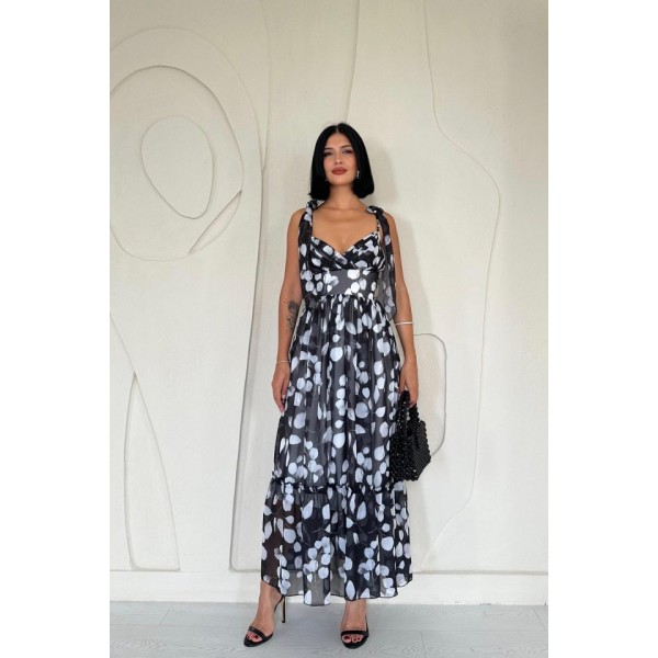 Siyah Şifon Drapeli Elbise