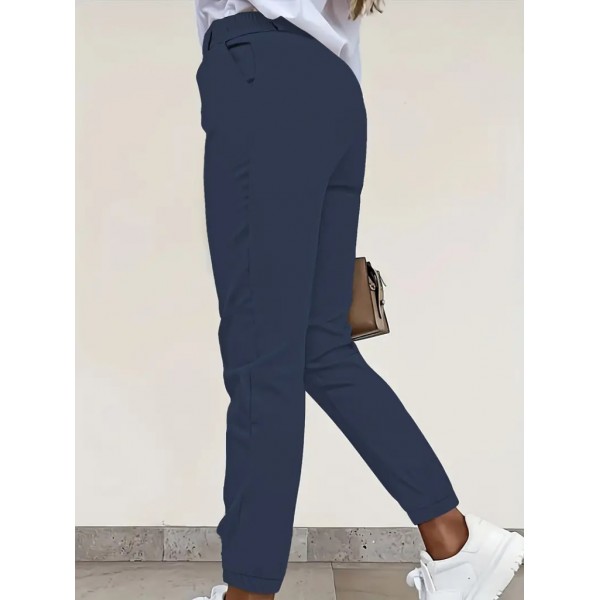 Kadın Yüksek Bel önden Düğmeli Cepli Bilek Lastik Detay Atlas Pantolon