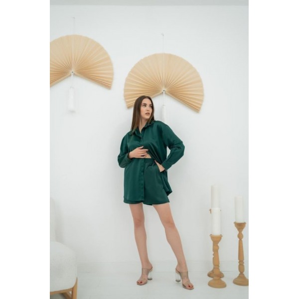 Zümrüt Saten Şortlu Takım