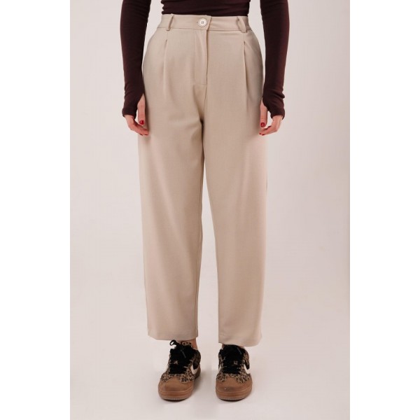 Kapama Cep Detaylı Krem Pantolon