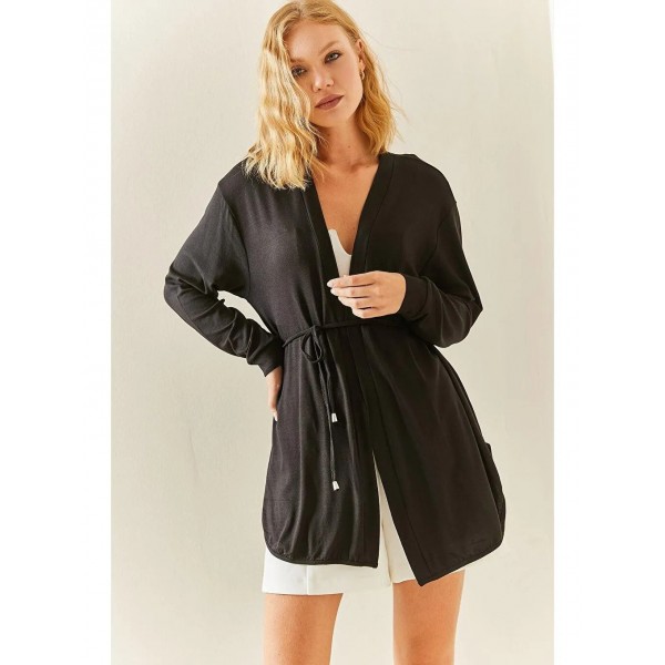 Kadın Uzun Kollu Bağcık Detay Hırka