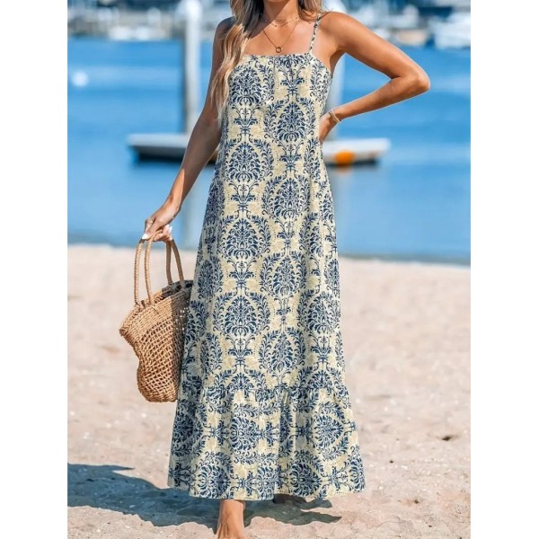 Kadın Ip Askılı Desenli Fırfırlı Süprem Elbise