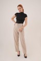 Çift Pens Detaylı Krem Pantolon