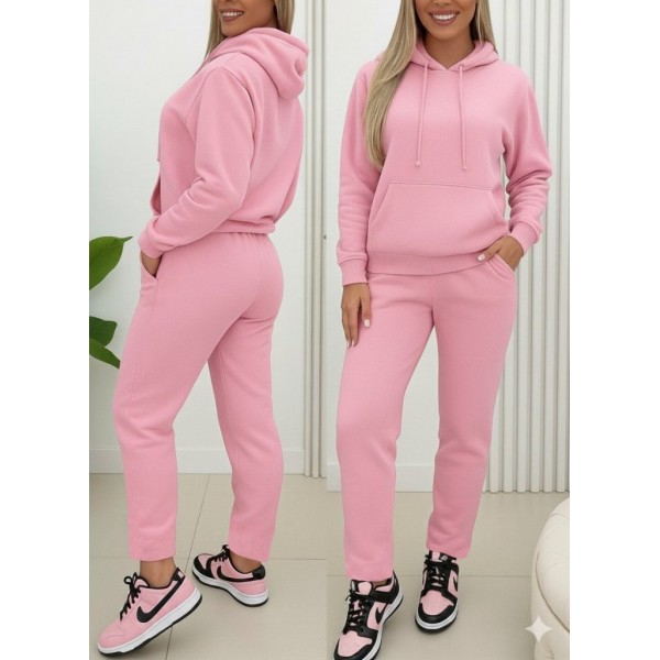 Kadın Uzun Kollu Kapşonlu Bağcıklı üç Iplik Bluz Ve Pantolon Ikili Takım