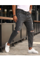 Erkek Koyu Gri Yırtık Detaylı Boyfriend Jean 