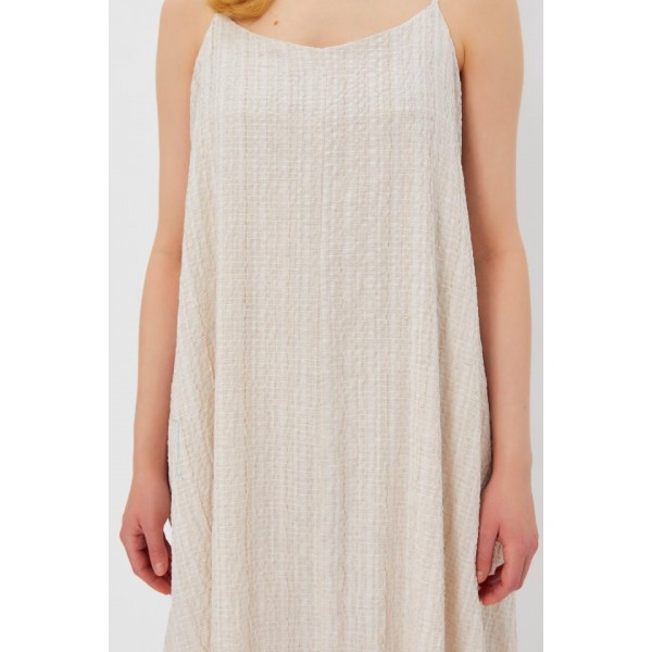 Askılı Uzun Çan Elbise - Natür