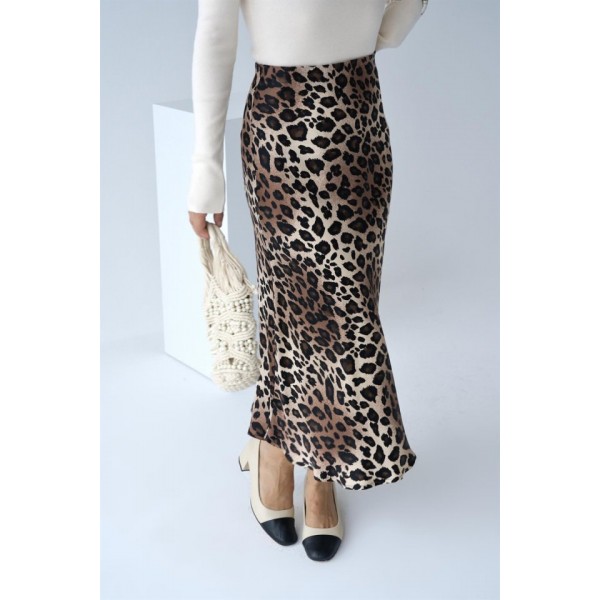 Midi Saten Etek - Leopar