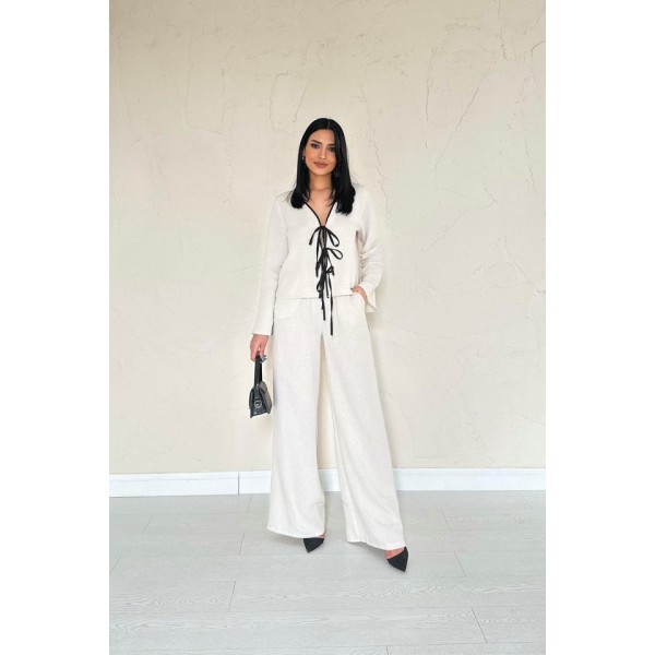 Bej Fiyonklu Keten Takım