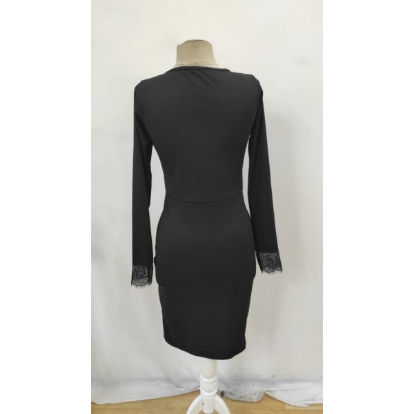 Kadın Uzun Kollu Bisiklet Yaka önden Dantel Ve Yırtmaç Detaylı Dalgıç Elbise