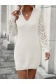 Kadın Uzun Kollu V Yakalı Mini Triko Elbise