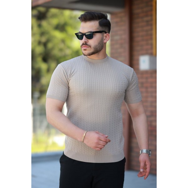 Erkek Bisiklet Yaka örgü Desenli Kısa örme Triko Kısa Kollu T-shirt