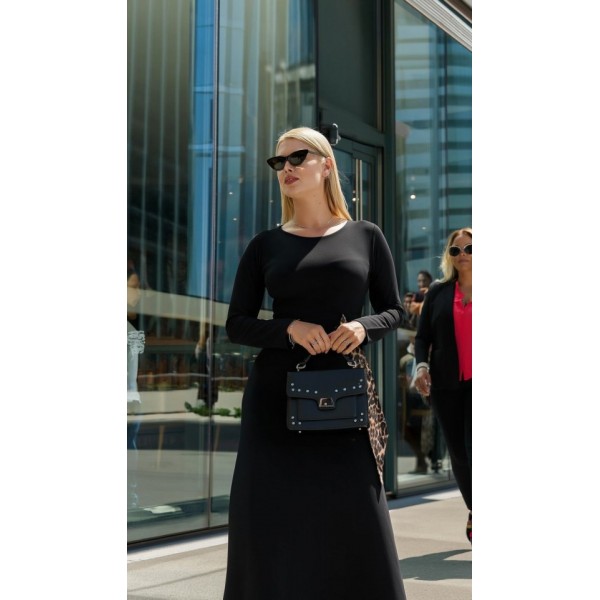 Kadın Bisiklet Yaka Leopar Fiyonk Detay Maxi Boy Elbise