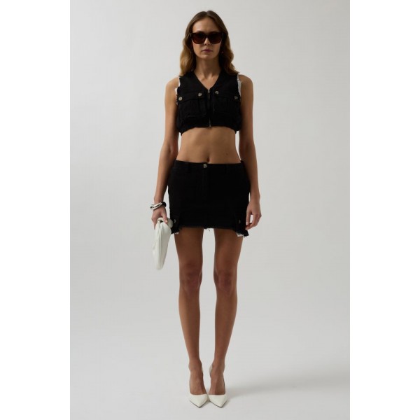 V Yaka Düğmeli Crop Yelek