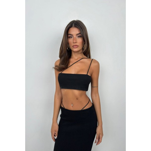 Askı Detay Straplez Dokulu Crop