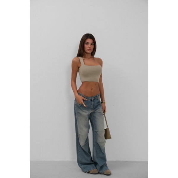 Tek Omuz Crop Bluz