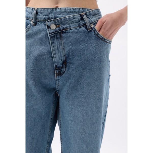 Asimetrik Bel Paça Yırtmaçlı Jean