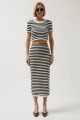 Çizgili Midi Dokulu Etek
