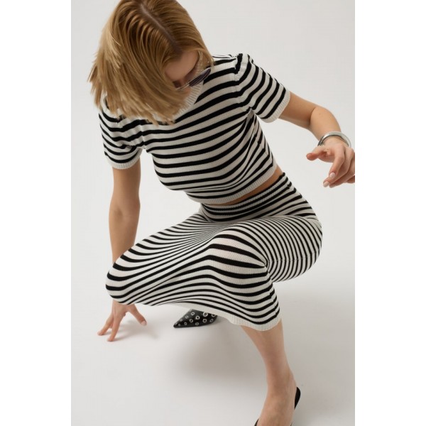 Çizgili Midi Dokulu Etek