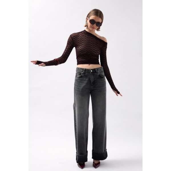 Paça Katlamalı Yüksek Bel Jean