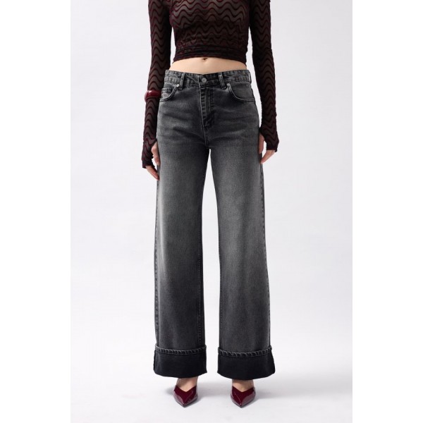 Paça Katlamalı Yüksek Bel Jean