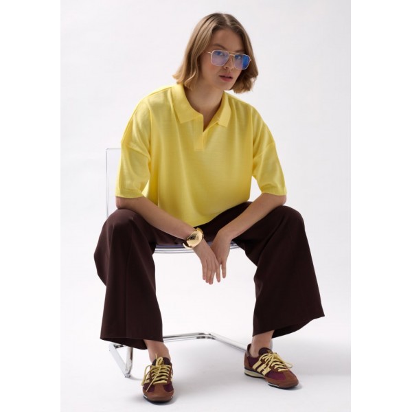 Polo Yaka Crop Dokulu Bluz