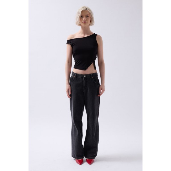 Kayık Yaka Yırtmaç Detay Bluz