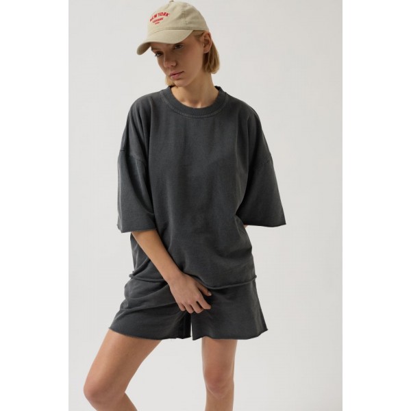 Oversize Lazer Kesim Bisiklet Yaka T-Shirt