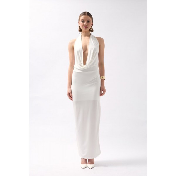 Şal Yaka Dekolte Maxi Elbise