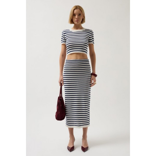 Çizgili Bisiklet Yaka Crop