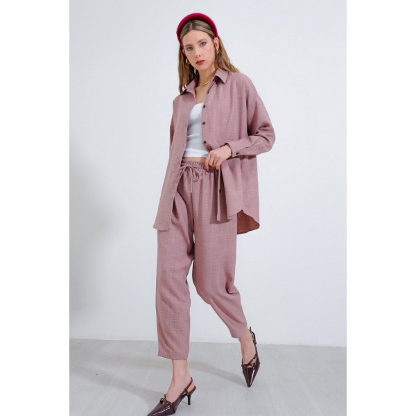 Gül Kurusu Oversize Keten Alt Üst Takım 6622