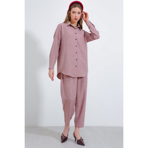 Gül Kurusu Oversize Keten Alt Üst Takım 6622